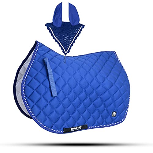 GLP Numnah Saddle Pads with Matchy Fly Veil Bonnet Set (Ship from USA)