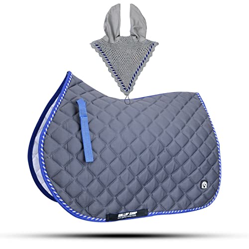 GLP Numnah Saddle Pads with Matchy Fly Veil Bonnet Set (Ship from USA)