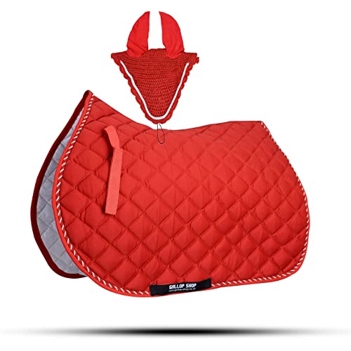 GLP Numnah Saddle Pads with Matchy Fly Veil Bonnet Set (Ship from USA)