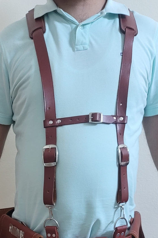 Top Grain Genuine Leather Tool Pouch Belt with Suspender/Carpenter Tool Pouch/Tool Belt Suspenders