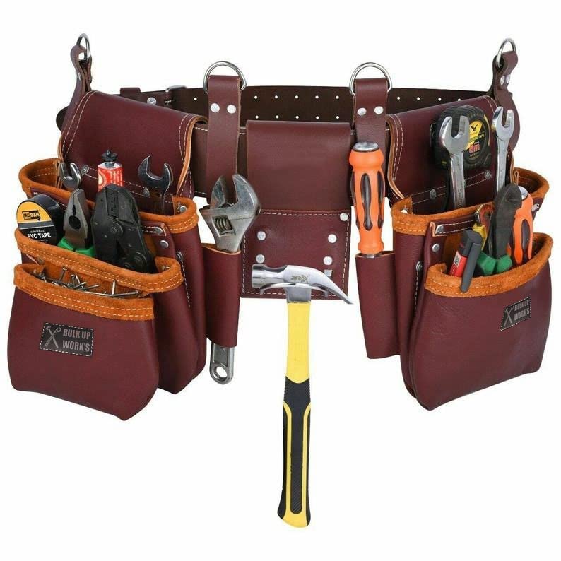 Top Grain Genuine Leather Tool Pouch Belt with Suspender/Carpenter Tool Pouch/Tool Belt Suspenders